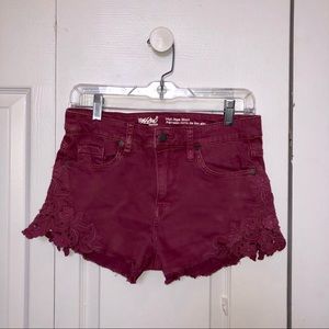 HIgh Rise Maroon Shorts with lace detail